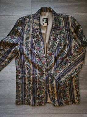 Vintage tapestry style floral brocade jacquard women's blazer size 4P